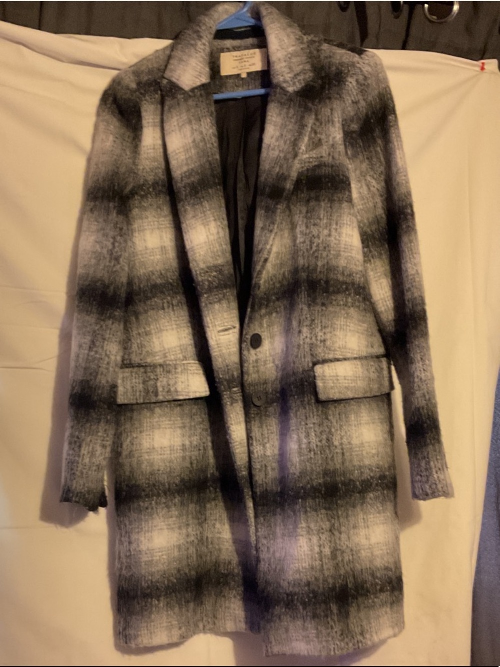Zara Black & White Plaid wool Tailored Coat